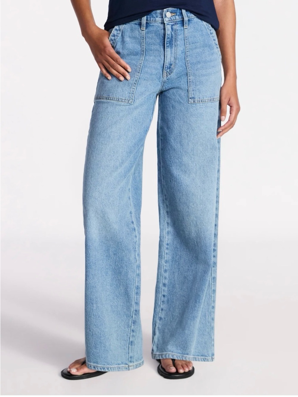 Time and Tru Women’s Wide Leg Utility Jeans Pants Size 14 High Rise Cargo NWT